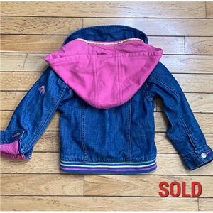Baby Gap Denim Jacket, lined, removable hood, 4 Years